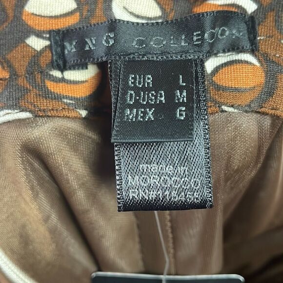 MNG COLLECTION Strapless Mini Dress Bow Belt Brown White Abstract Print Size Med - Picture 9 of 9